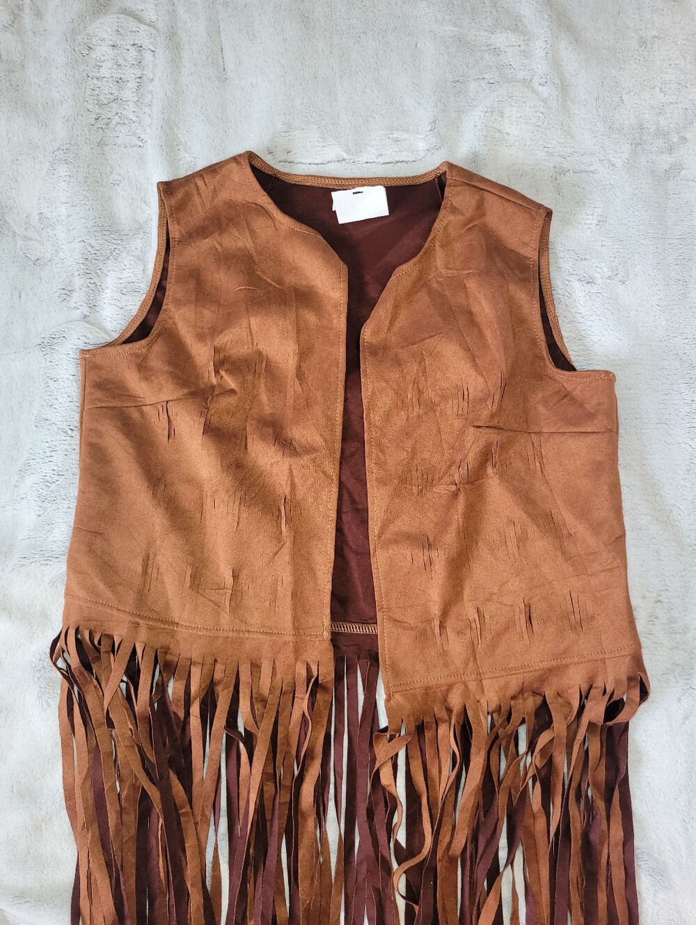 Womens Size Large Faux Suede Leather Brown Fringe Vest Bohemian Concert Festival - Picture 6 of 11
